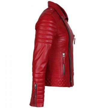 Biker Quilted Red Leather Jacket Men