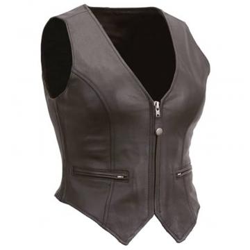 Zipper Motorcycle Leather Vest for Ladies