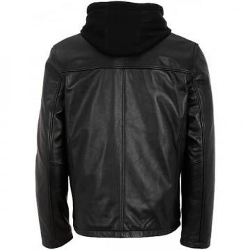 Leather Men's Casual Jacket with Hood