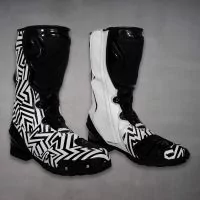 Aleix Espargaro Black and White Motorcycle Boots 2022 Winter Test side view
