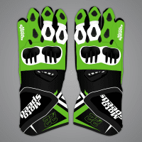 Alex Lowes Black and Green Motorcycle Gloves 2024 upper view