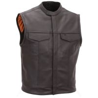 Brown Motorcycle Vest with Scooter Collar front view