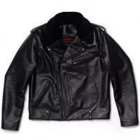 black leather jacket with fur collar