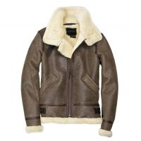 Hooded Fur Leather Bomber Jacket Womens front view