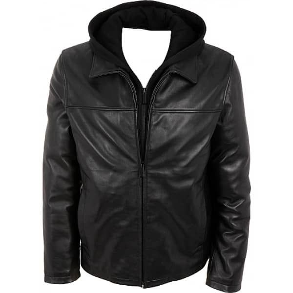 mens leather jacket with hood